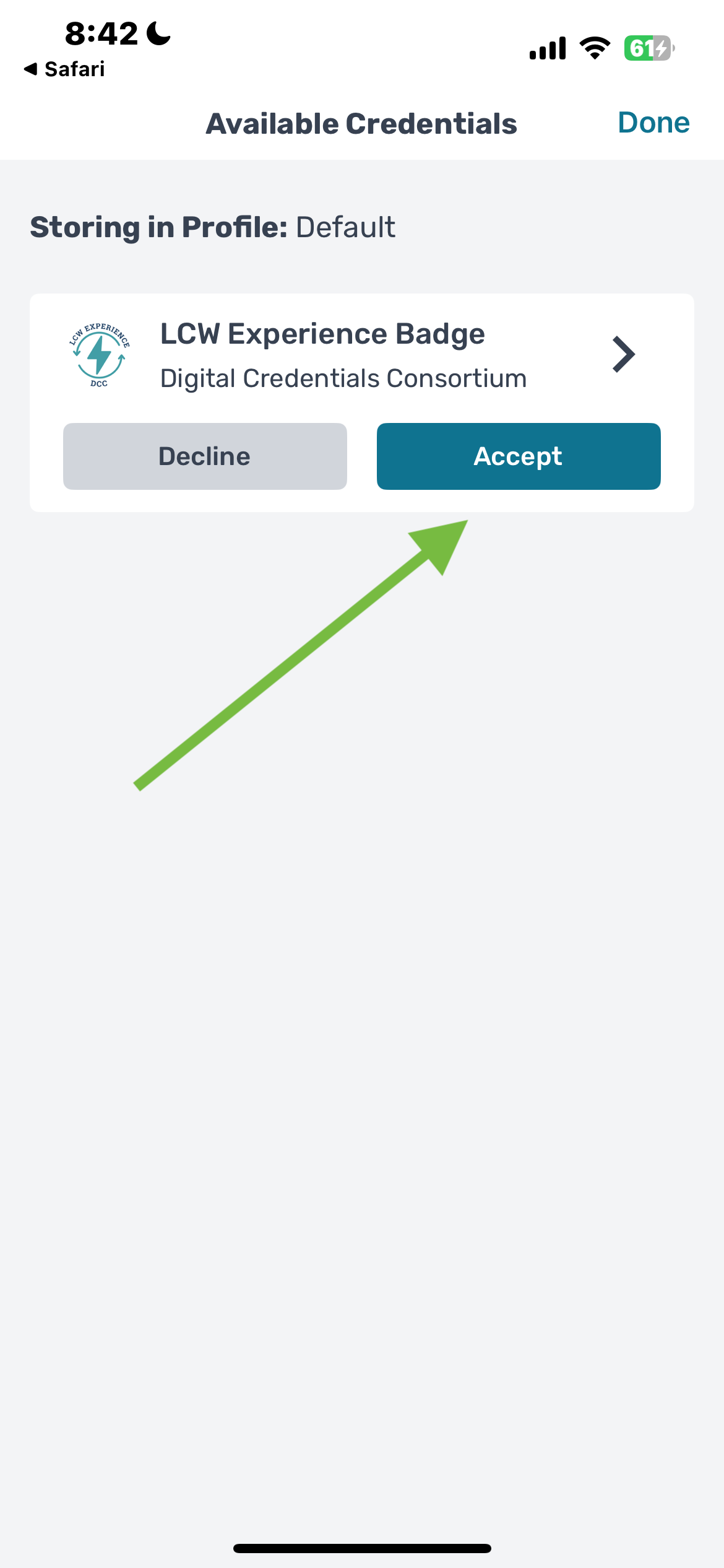 Accept or decline credential